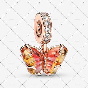 Pandora Pink & Yellow Murano Glass Butterfly Dangle Charm